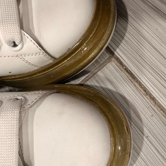 Alexander McQueen White Leather Sneakers with Gold Platform Sole - Picture 6 of 7